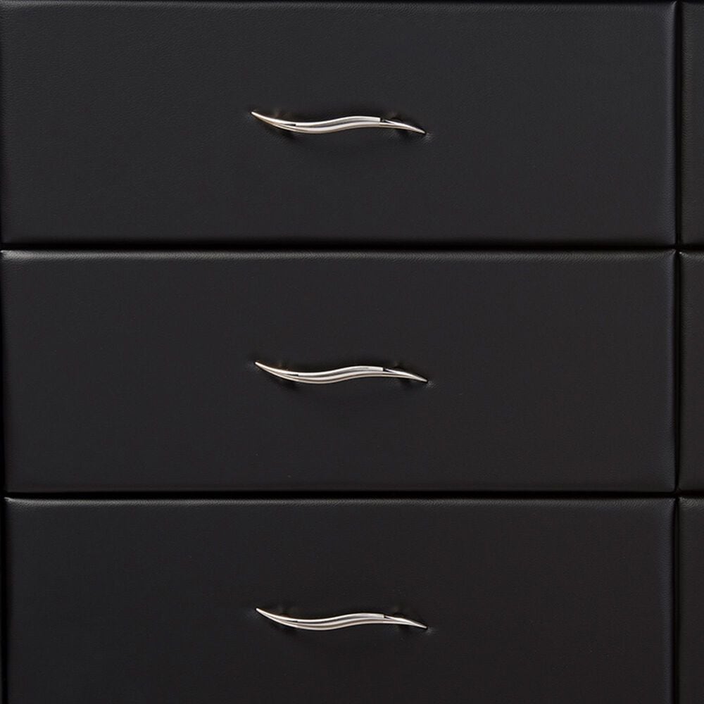 Baxton Studio Enzo 6-Drawer Dresser with Black Upholstered in Stainless Steel, , large