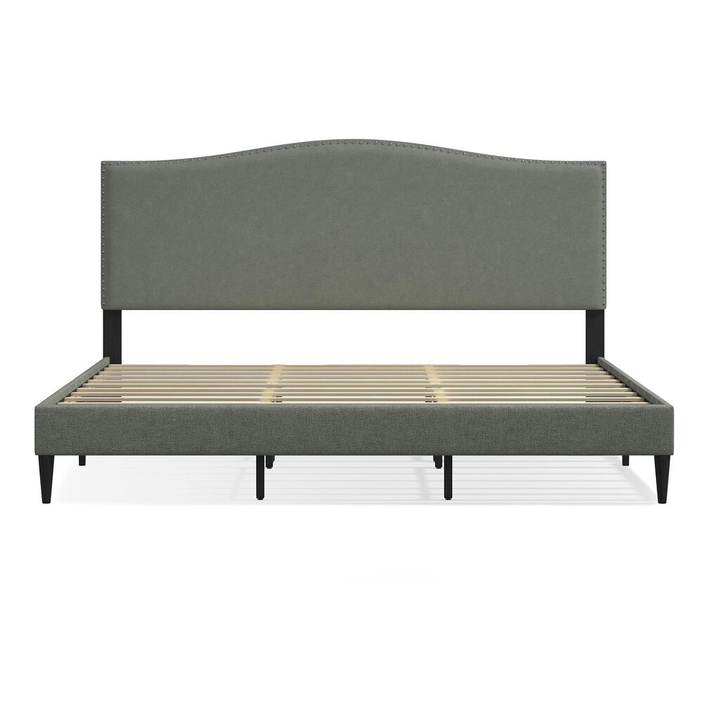 Glideaway Leighford King Upholstered Platform Panel Bed in Stone Mist, , large