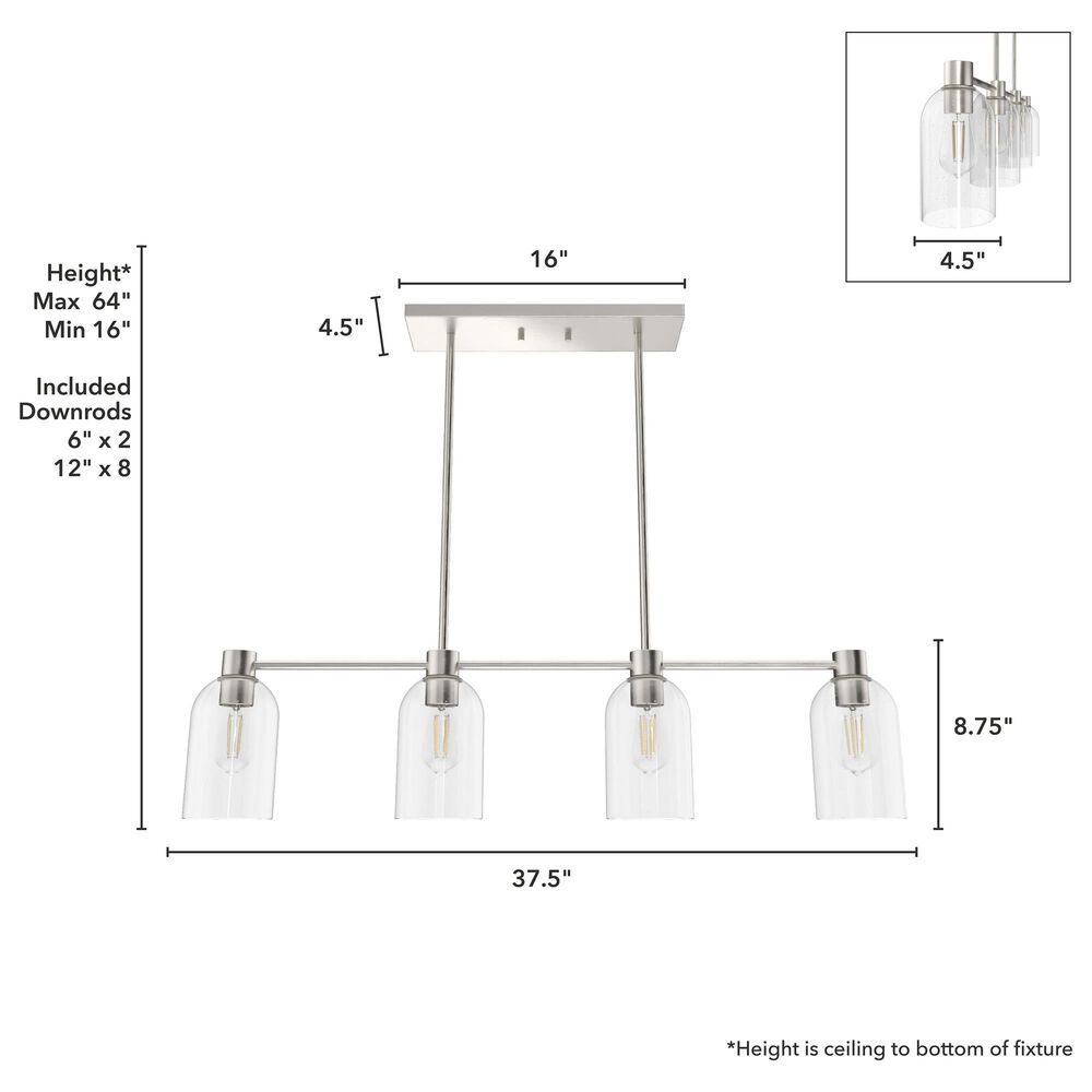 Hunter Lochmeade 4-Light Linear Chandelier in Brushed Nickel, , large