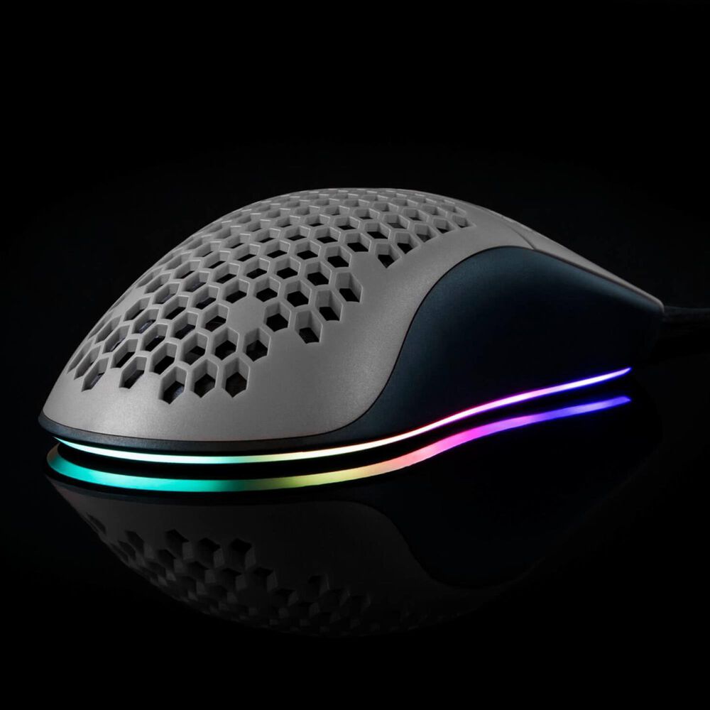 Arozzi Favo Ultra Lightweight Customizable RGB Gaming Mouse with Honeycomb Pattern, Pixart 3389 Sensor, and Omron 20M Switches - Grey, , large
