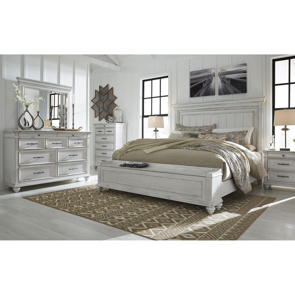 Ashley Kanwyn 3-Piece King Panel Bed Set with Storage Bench in Whitewash, , large