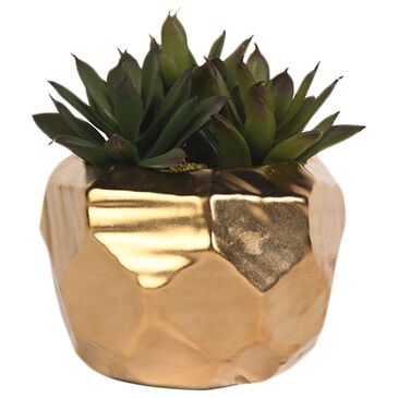 DandW Silks Echeveria with Gold Geometric Planter, , large