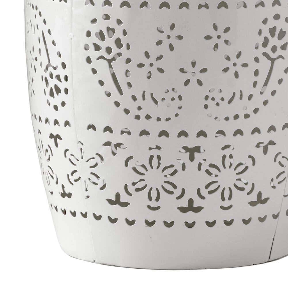 Hearth and Haven Ruby Outdoor Barrel End Table with Lace-Cut Design in White, , large