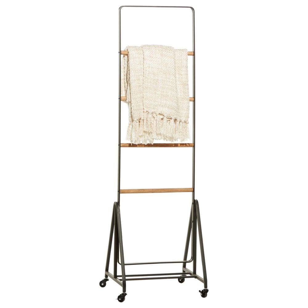 Maple and Jade 61" Industrial Metal Shelving Quilt Rack in Black, , large