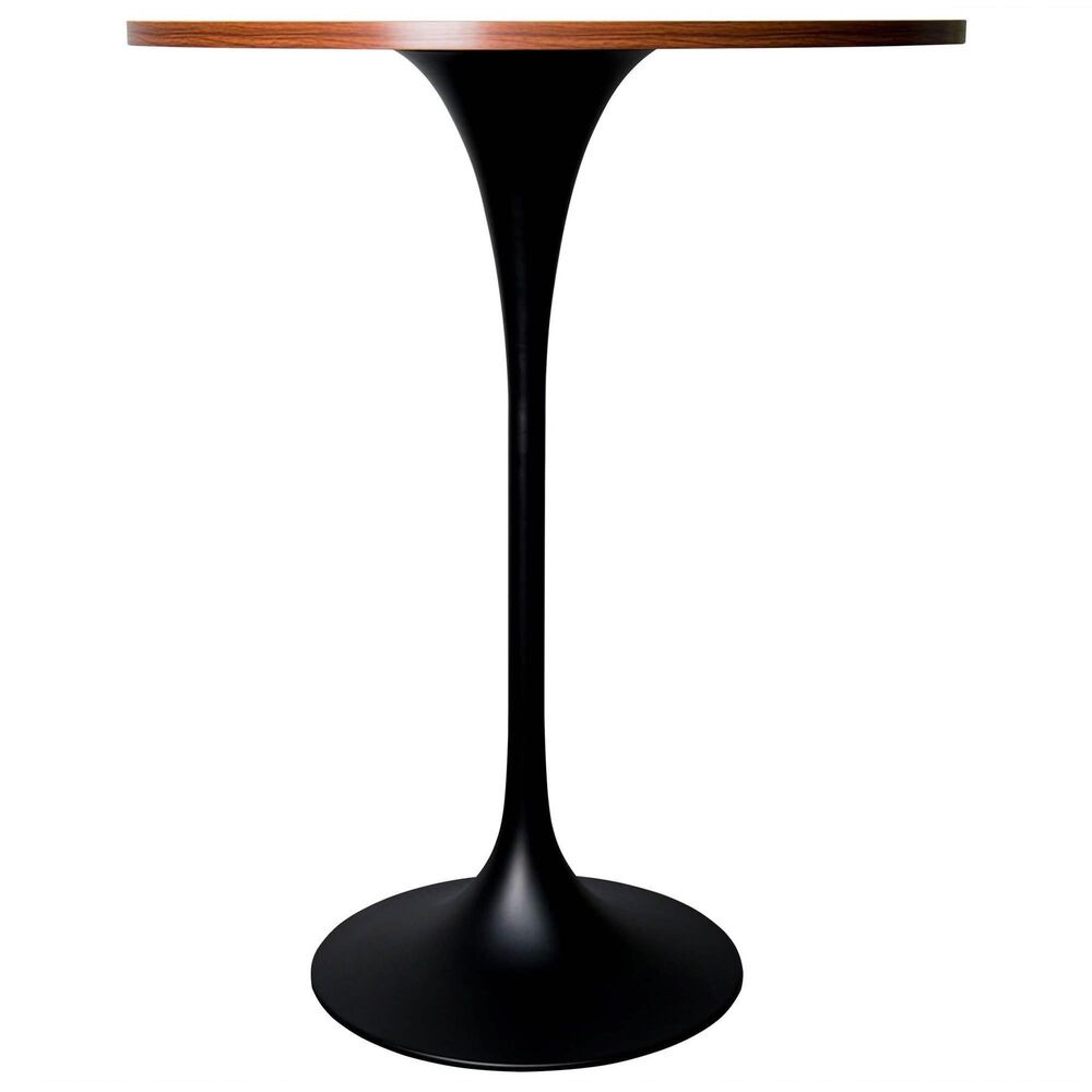 Leisuremod LeisureMod Verve Collection Modern Bar Height Table Black Base with 27 Round Cognac Brown MDF Top, , large