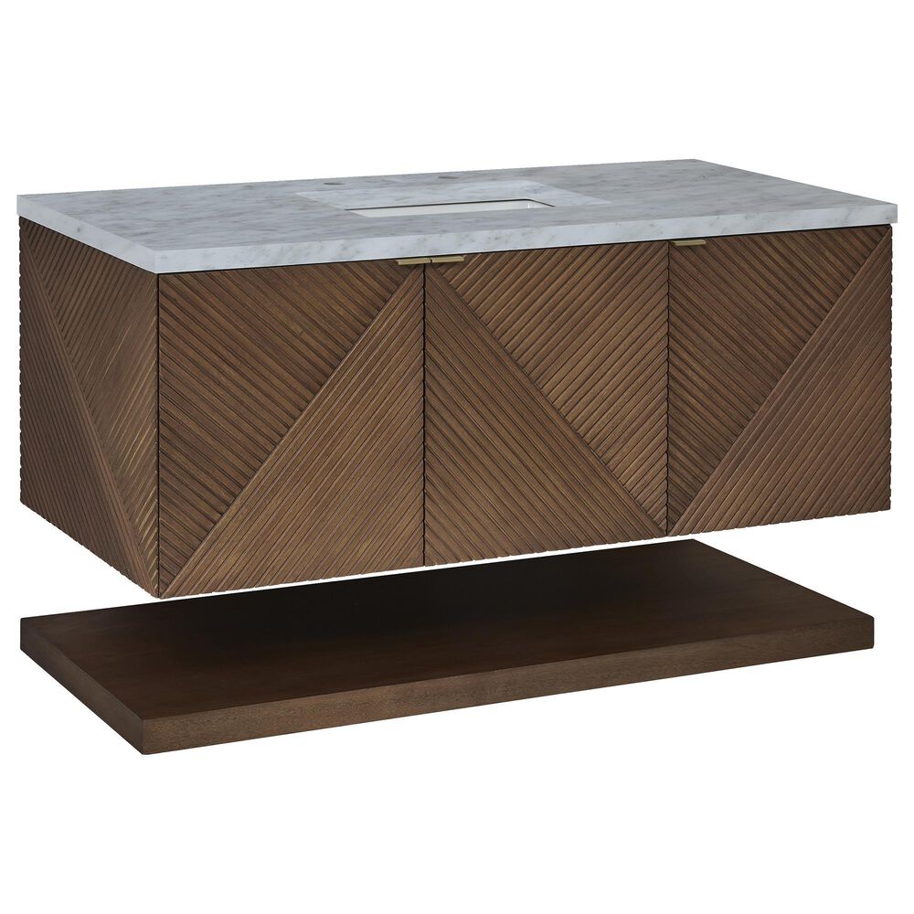 James Martin Vanities Marcello 48" Single Bathroom Vanity in Chestnut with 3 cm Carrara White Marble Top and Rectangular Sink, , large