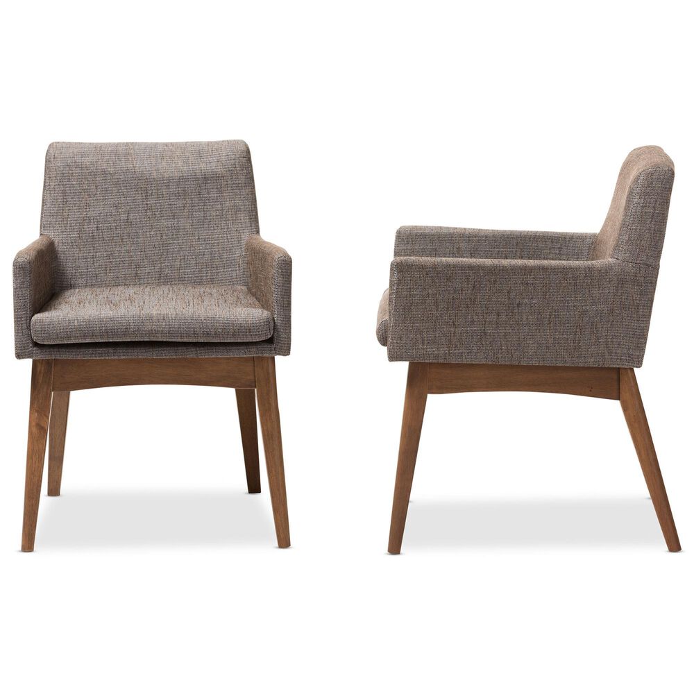 Baxton Studio Nexus Arm Chair with Gravel Cushion in Walnut Brown (Set of 2), , large