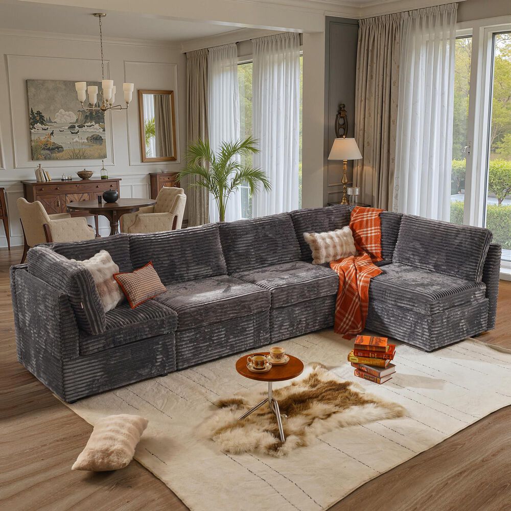 HOMLUX 5-Piece Oversize Mod Sectional in Gray, , large