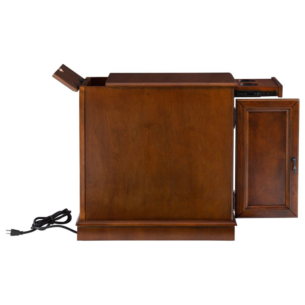 Linon Home Decor Barron Accent Table with USB Charging Station in Hazelnut, , large