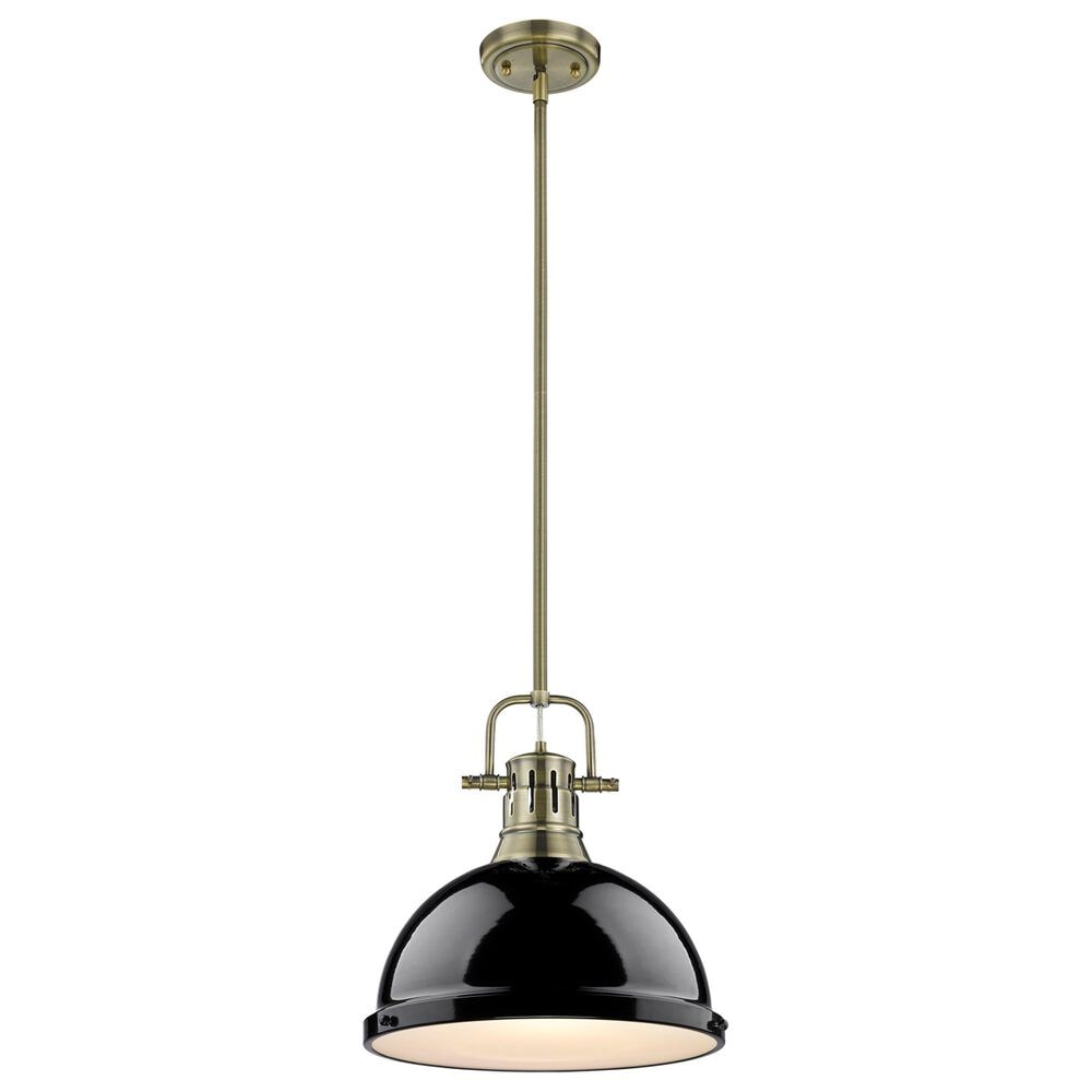 Golden Lighting Duncan 1-Light Pendant with Rod and Black Shade in Aged Brass, , large