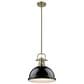 Golden Lighting Duncan 1-Light Pendant with Rod and Black Shade in Aged Brass, , large