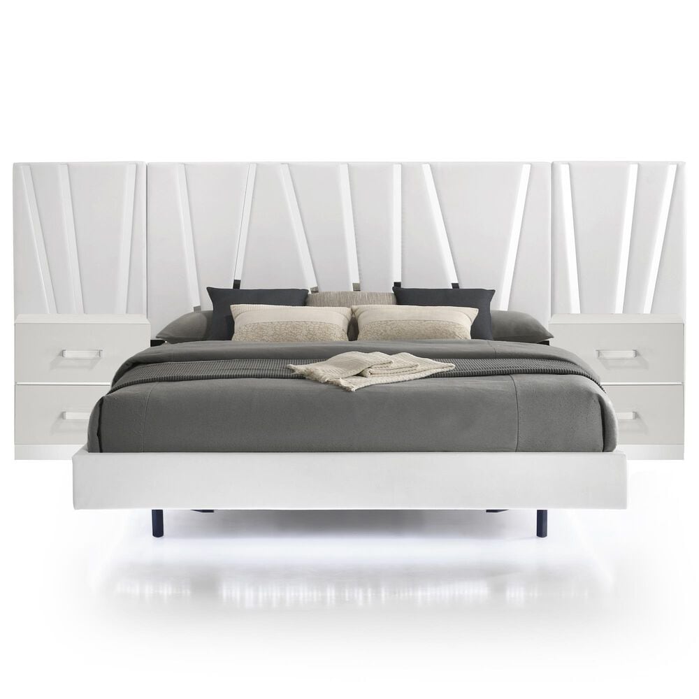 New Heritage Europa Wood Cal King Panel Bed with 2 Nightstands in White, , large