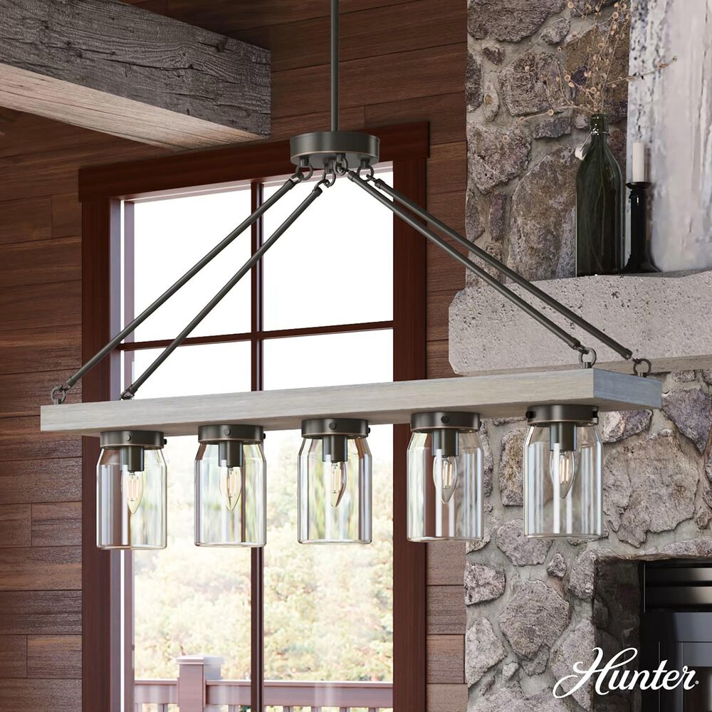 Hunter Devon Park 5-Light Linear Chandelier in Onyx Bengal and Barnwood, , large
