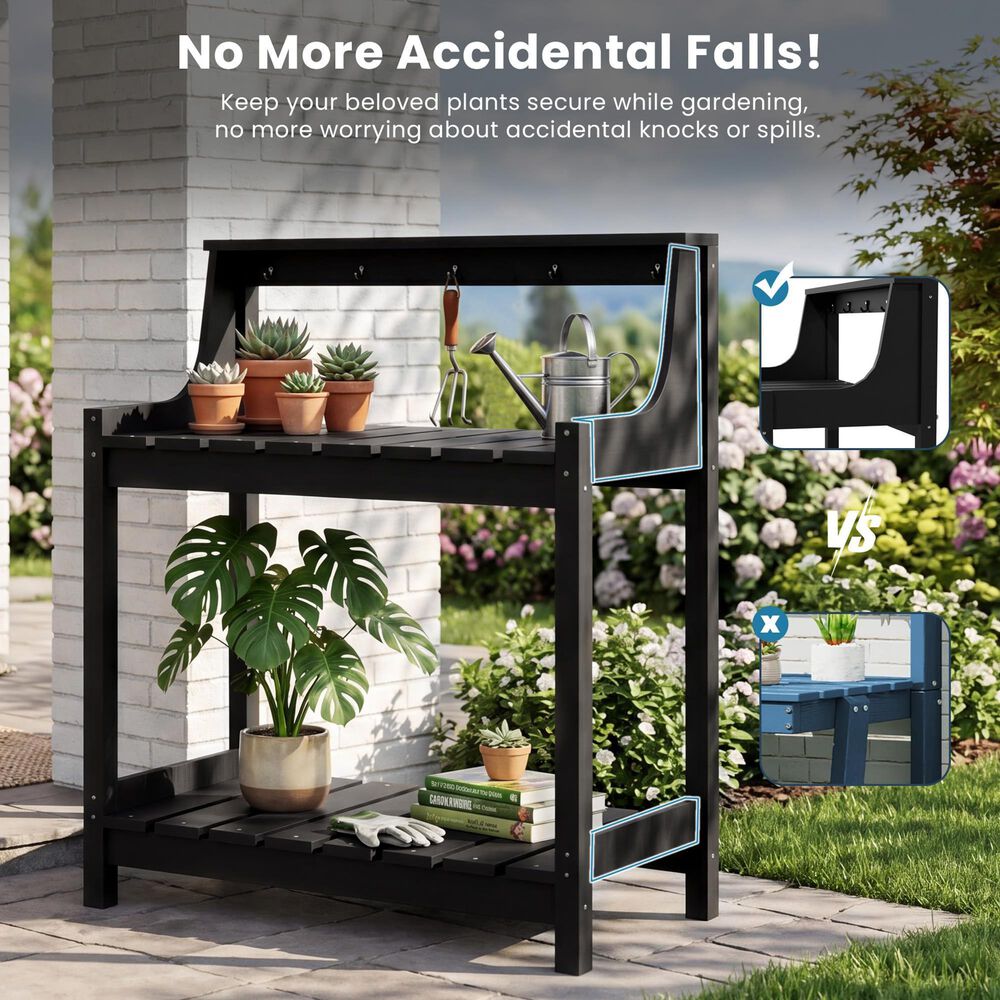 HOMLUX Outdoor Storage Potting Bench in Black, , large