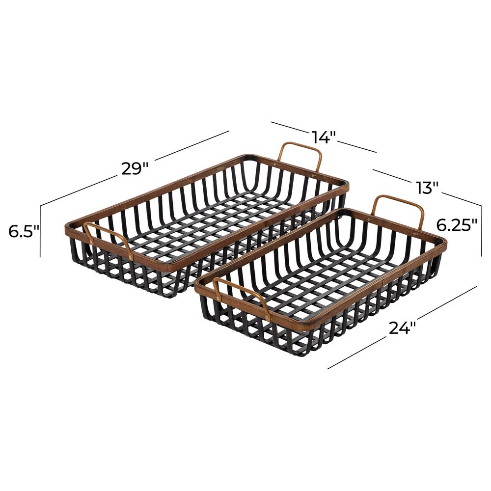 Maple and Jade 2-Piece Grid Wood Tray in Matte Black and Brown, , large