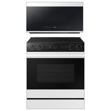 Samsung Bespoke 2-Piece Kitchen Package with 2.1 Cu. Ft. Over-The-Range Microwave and 6.3 Cu. Ft. Slide In Electric Range in White Glass, , large