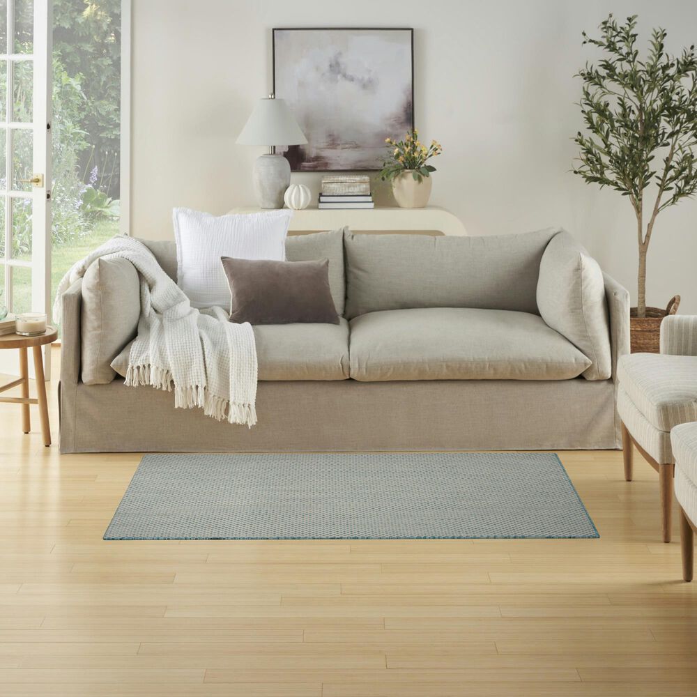 Nourison Courtyard Ivory and Aqua 3&#39; x 5&#39; Indoor/Outdoor Area Rug, , large