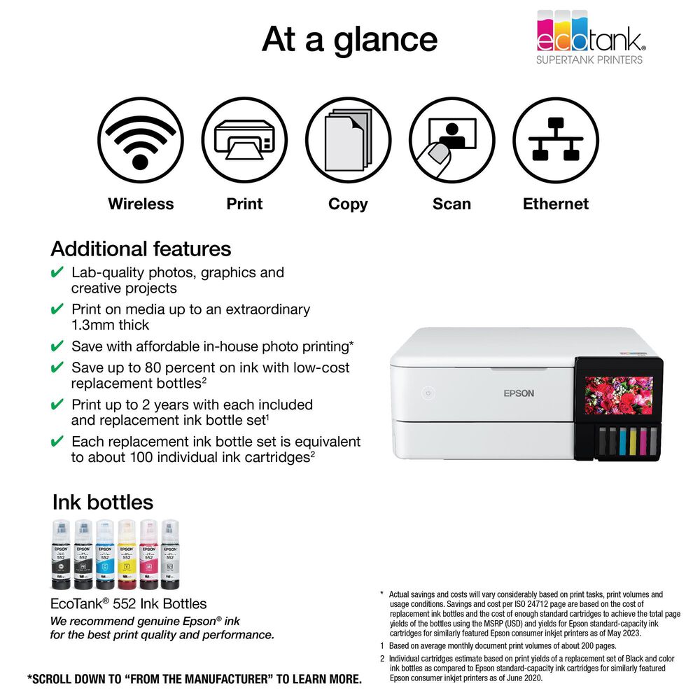 Epson EcoTank Photo ET-8500 Wireless Color All-in-One Supertank Printer, , large