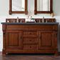 James Martin Vanities Brookfield 60" Double Bathroom Vanity in Warm Cherry with 3 cm Charcoal Soapstone Quartz Top and Rectangle Sink, , large