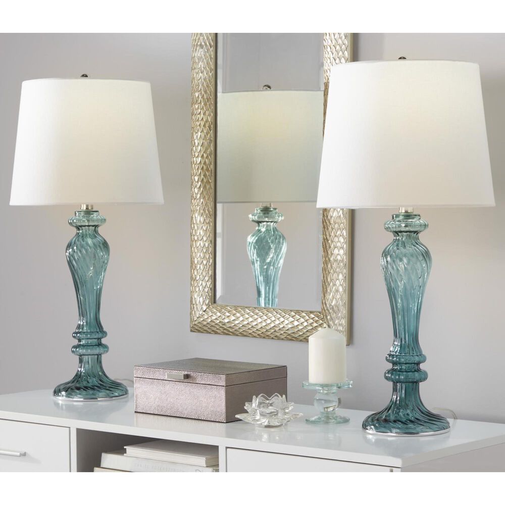 LumiSource Windsor Table Lamp in Clear Turquoise and Polished Nickel (Set of 2), , large