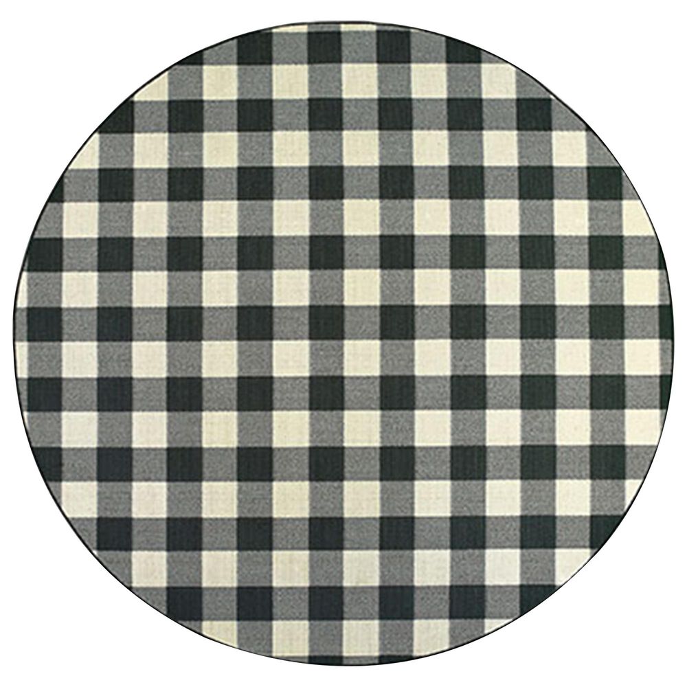 Oriental Weavers Marina 1932K 7"10" Round Black and Ivory Area Rug, , large