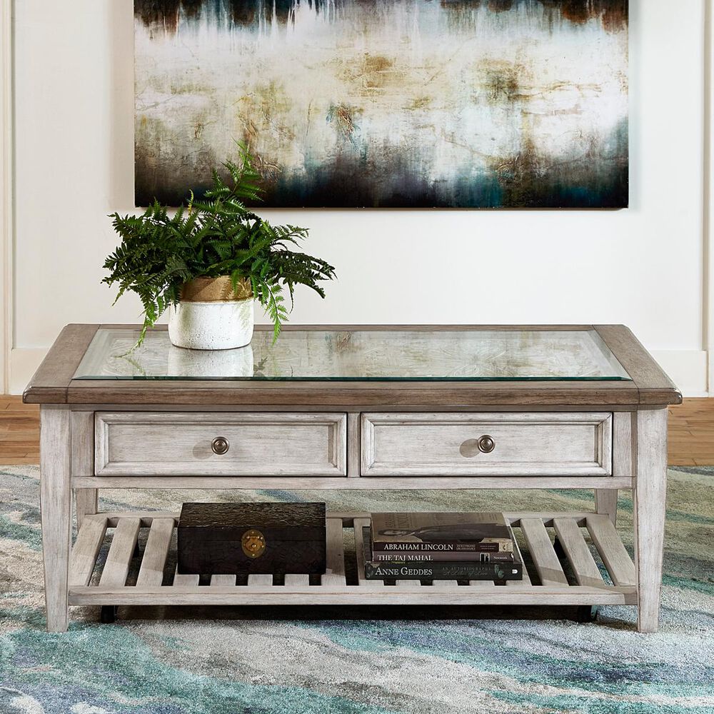Belle Furnishings Heartland Ceiling Tile Cocktail Table in Antique White, , large