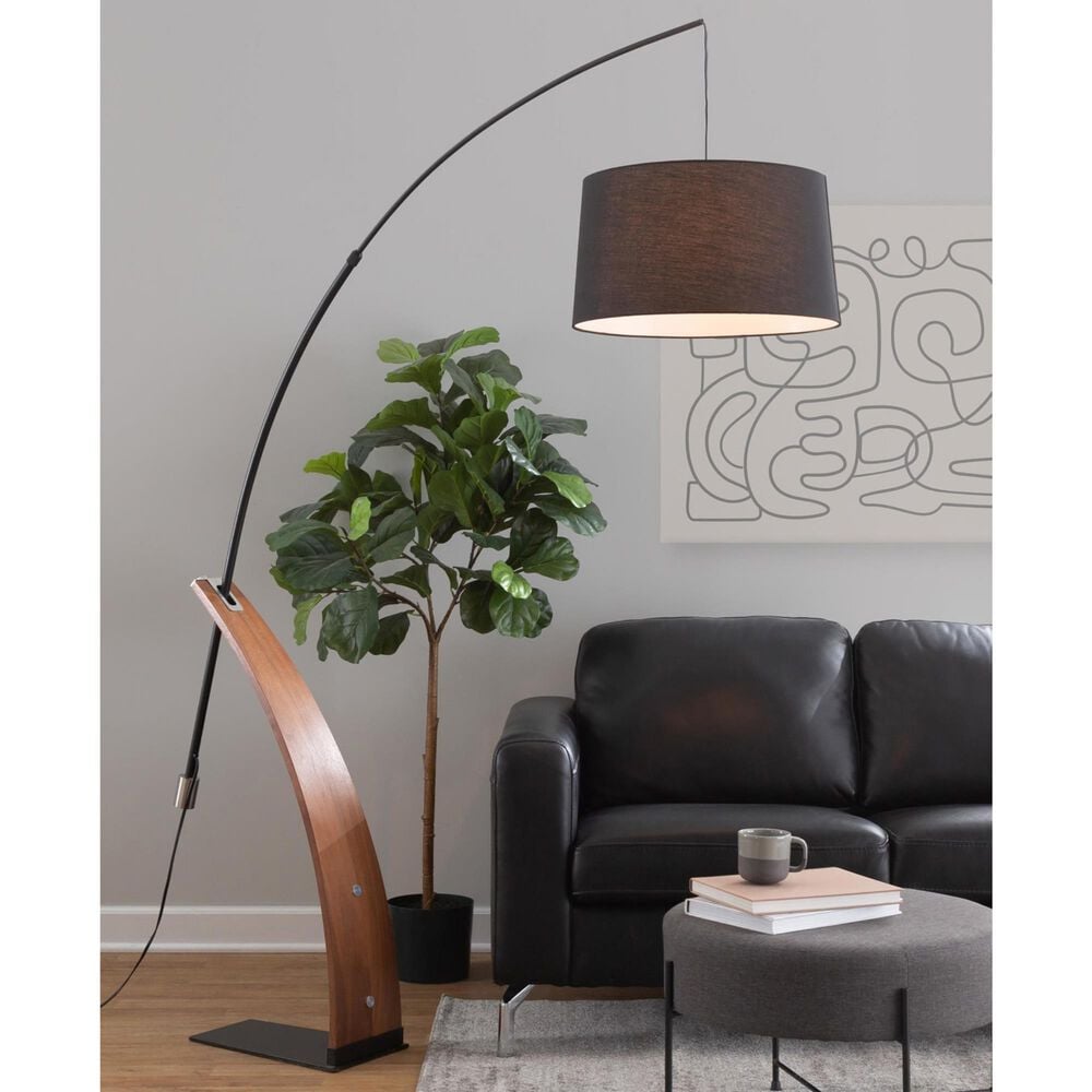 LumiSource Robyn Mid-Century Modern Floor Lamp in Walnut Wood and Black Linen Shade by LumiSource, , large