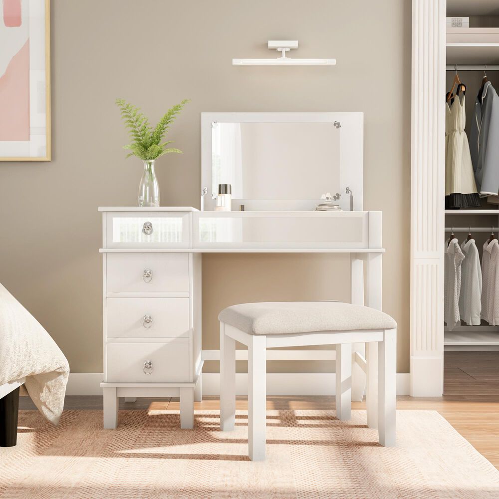 Linon Home Decor Eva Vanity with Stool in White, , large