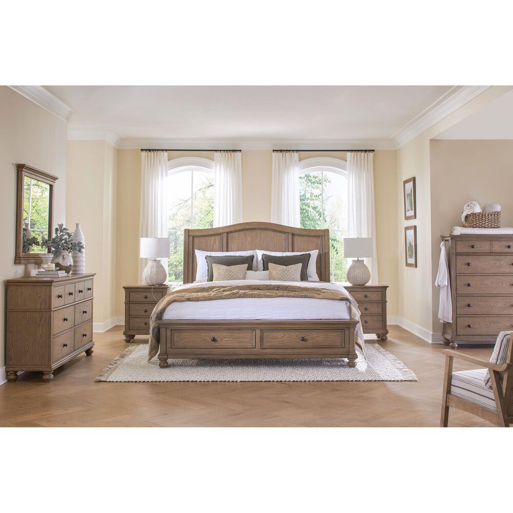 Riva Ridge Oxford 4-Piece King Sleigh Storage Bedroom Set in Tan with USB Ports, , large