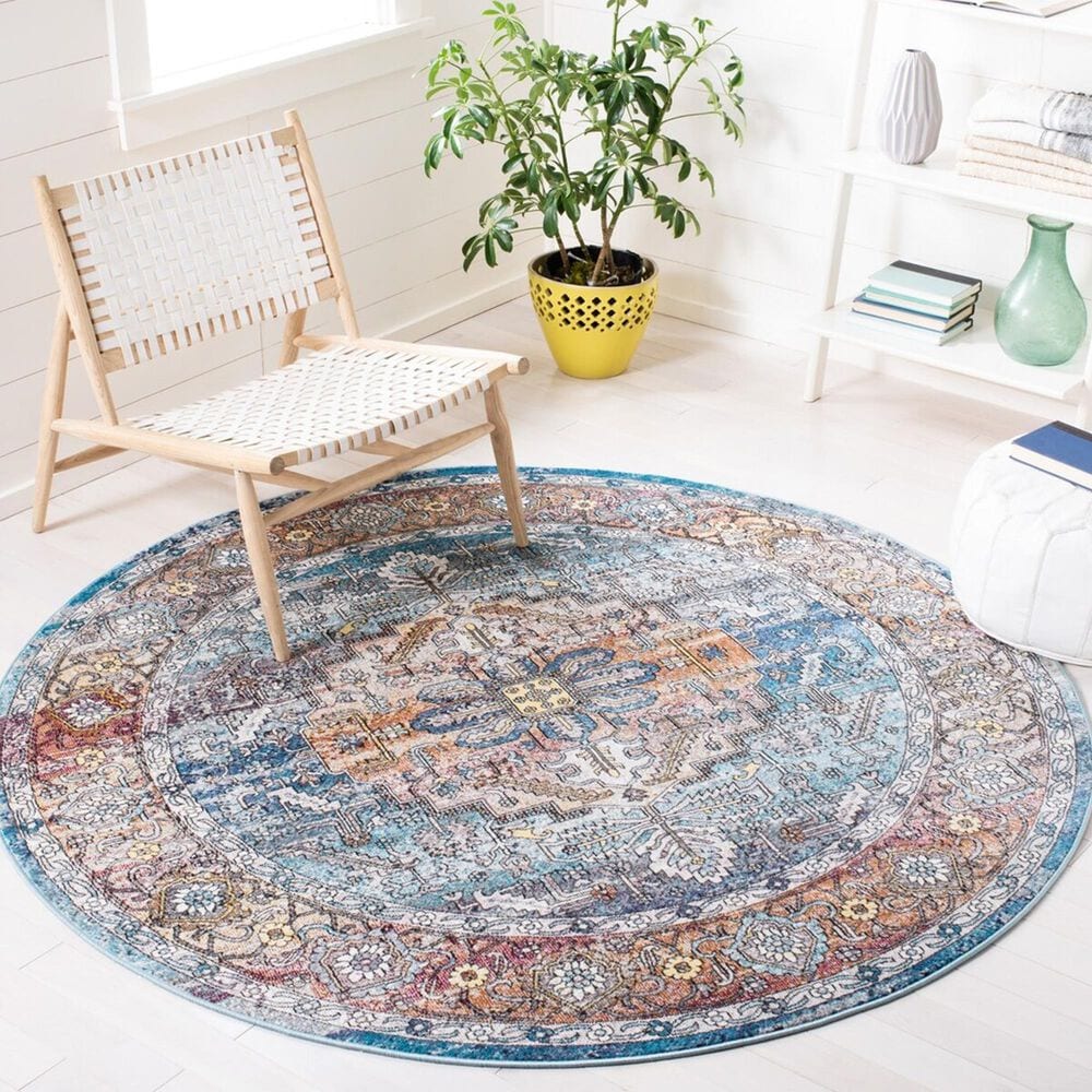 Safavieh Aria 6&#39;6&quot; Round Turquoise and Light Orange Area Rug, , large