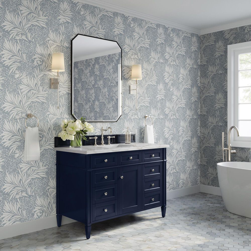 James Martin Vanities Brittany 48&quot; Single Bathroom Vanity in Victory Blue with 3 cm Victorian Silver Quartz Top and Rectangular Sink, , large