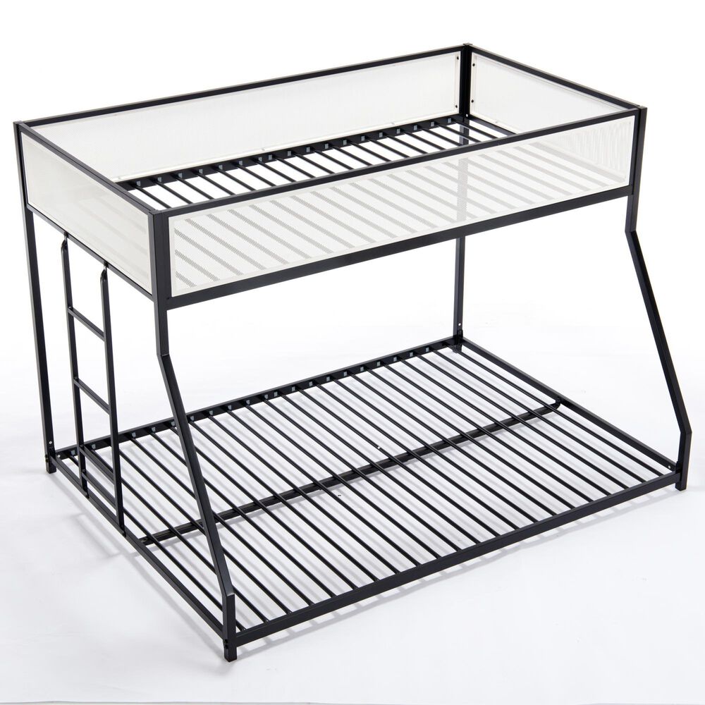 Hearth and Haven Adam Twin over Full Bunk Bed with White Mesh Guard Rail in Black, , large