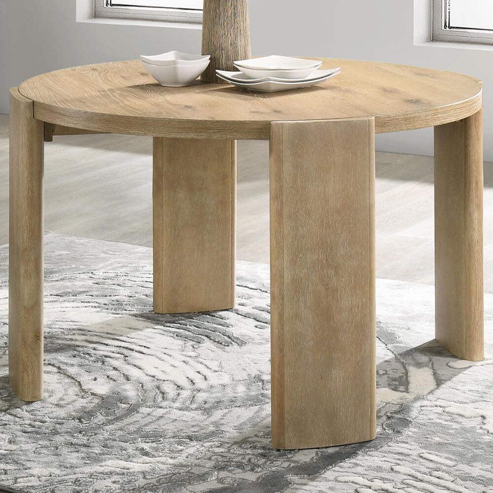 HOMLUX 47"W Round Dining Table with Oak Finish, 4-Leg Base, in Oak, , large