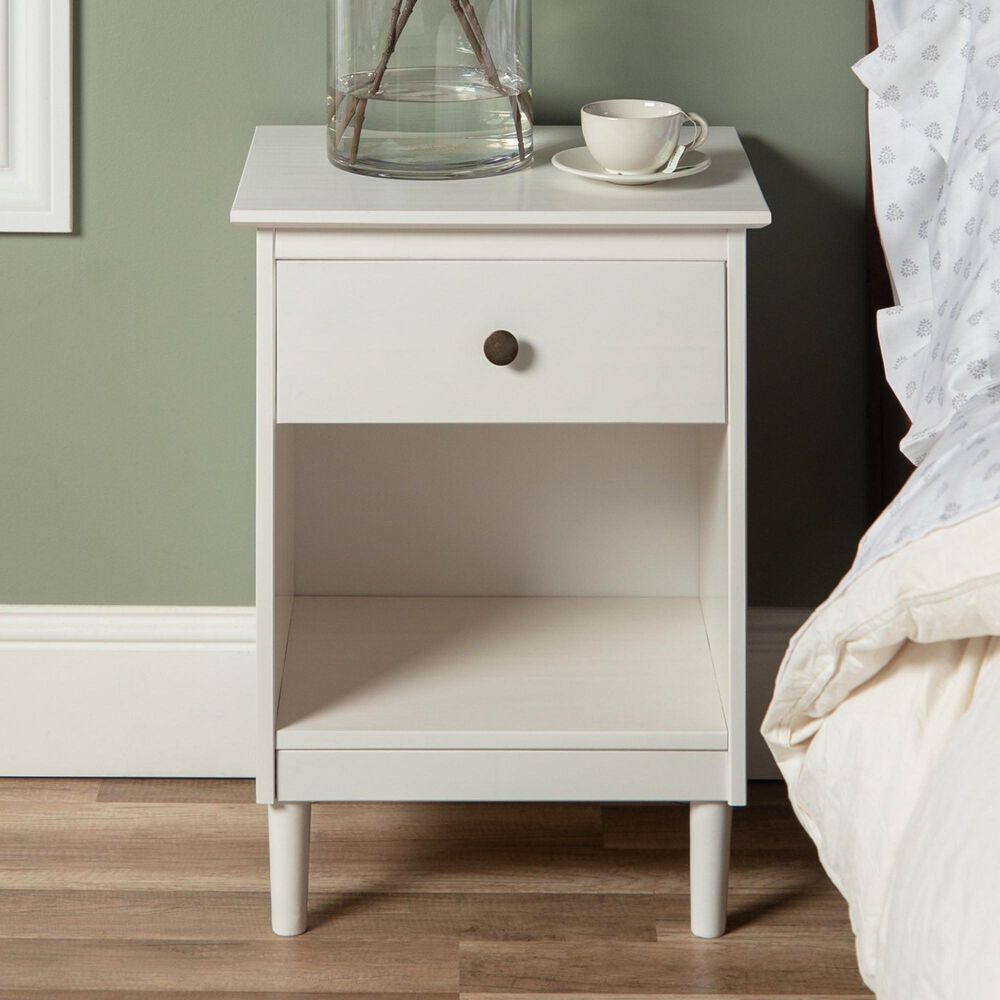Walker Edison Spencer 1-Drawer Nightstand in White, , large