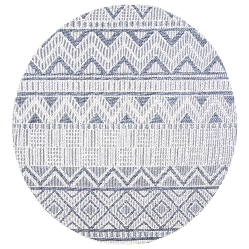 Safavieh Bermuda 8" Round Cream and Navy Indoor/Outdoor Area Performance Rug, , large