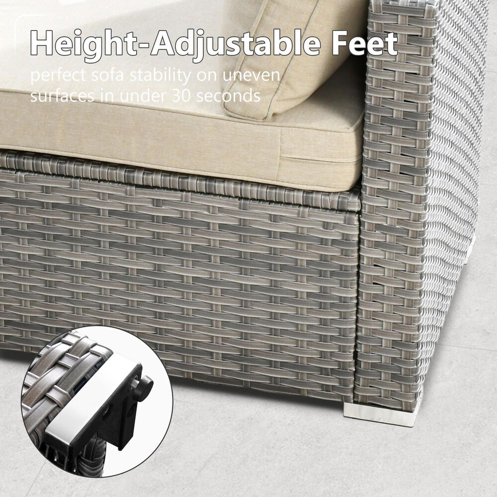 HOMLUX 7-Piece Patio Conversation Set with Grey Wicker in Beige, , large
