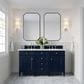 James Martin Brittany 60" Double Bathroom Vanity in Victory Blue with Single Hole 3 cm White Zeus Quartz Top and Rectangular Sinks, , large