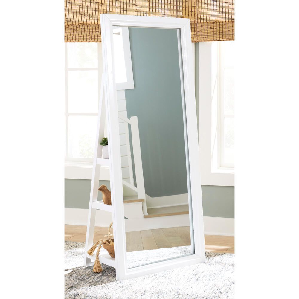Ashley Evesen Floor Standing Mirror with Shelves in White, , large