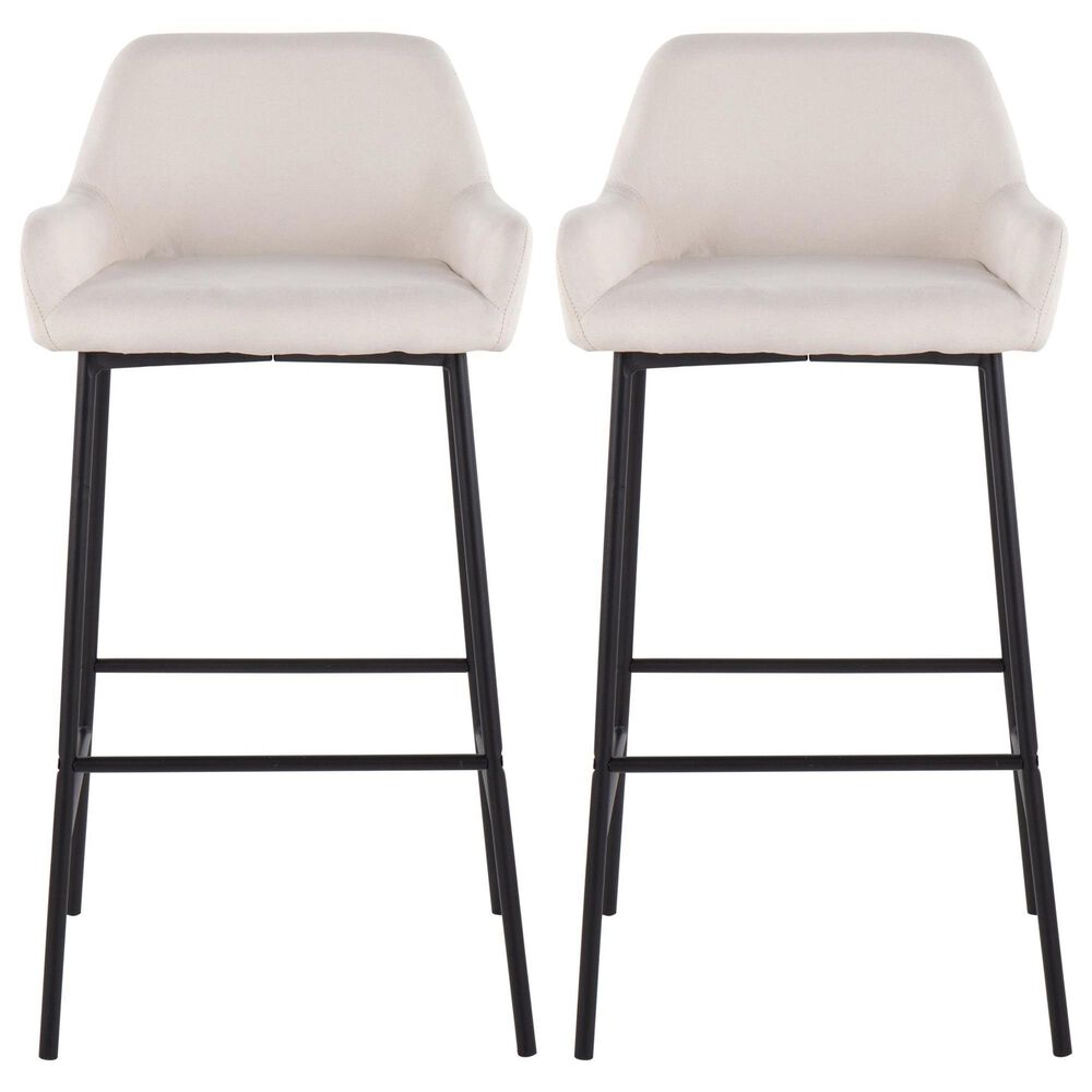 LumiSource Daniella Bar Stool with Cream Upholstery in Black (Set of 2), , large