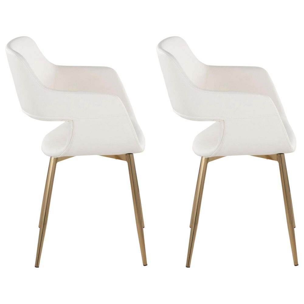 LumiSource Margarite Arm Chair with White Faux Leather Cushion in Gold (Set of 2), , large