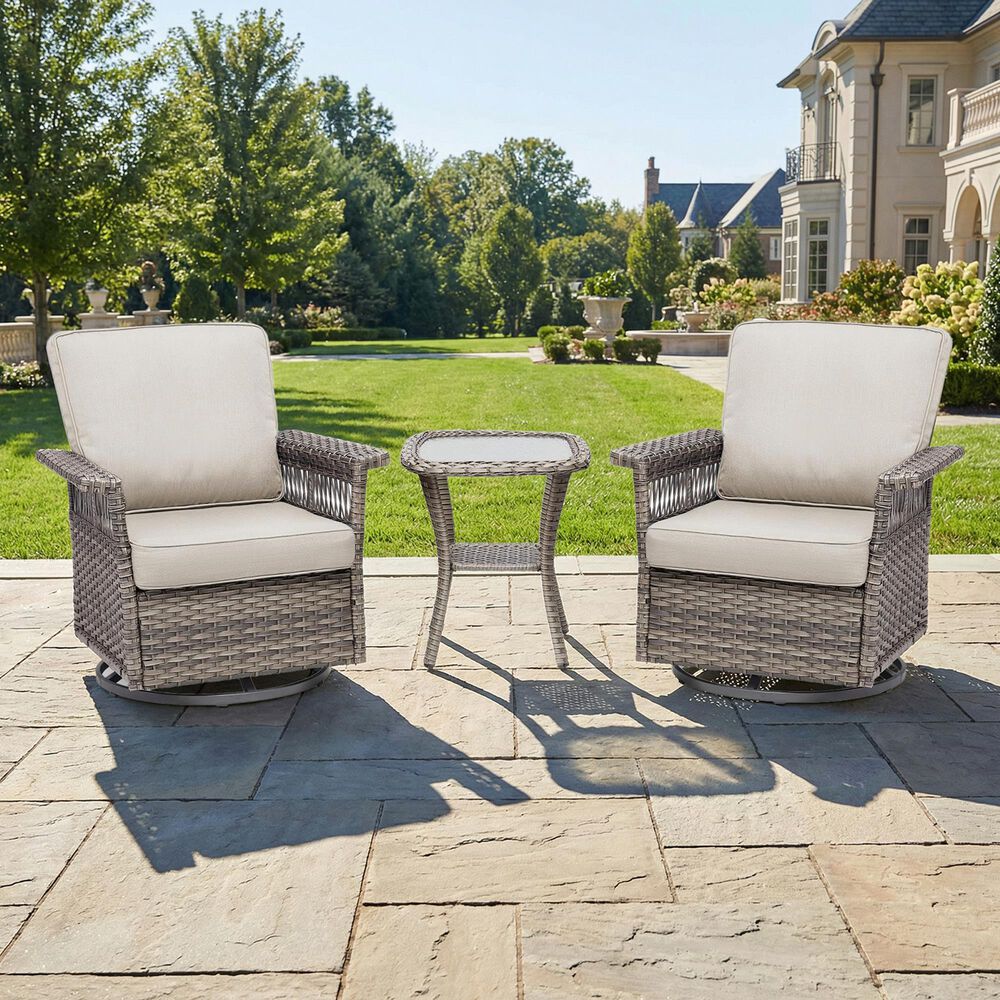 Sunwell Garden Patio Square Side Table with Glass Top in Gray and Clear, , large