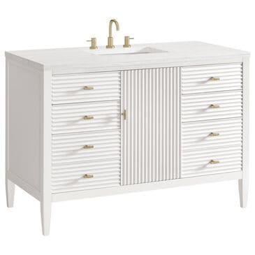 James Martin Vanities Myrrin 48" Vanity in Bright White with 3cm Arctic Fall Solid Surface Top, , large