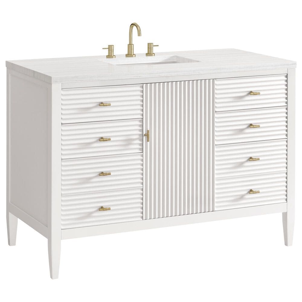James Martin Vanities Myrrin 48" Vanity in Bright White with 3cm Arctic Fall Solid Surface Top, , large