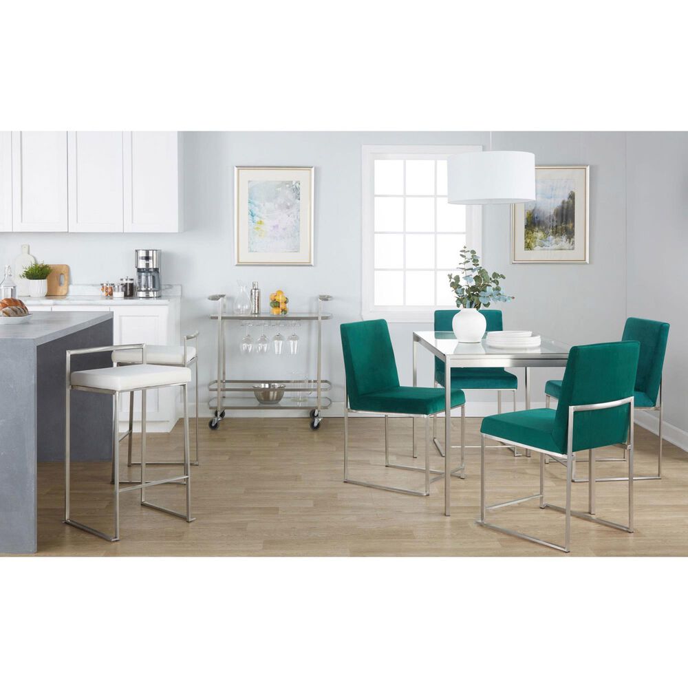 Lumisource Fuji Side Chair with Green Cushion in Brushed Stainless Steel &#40;Set of 2&#41;, , large