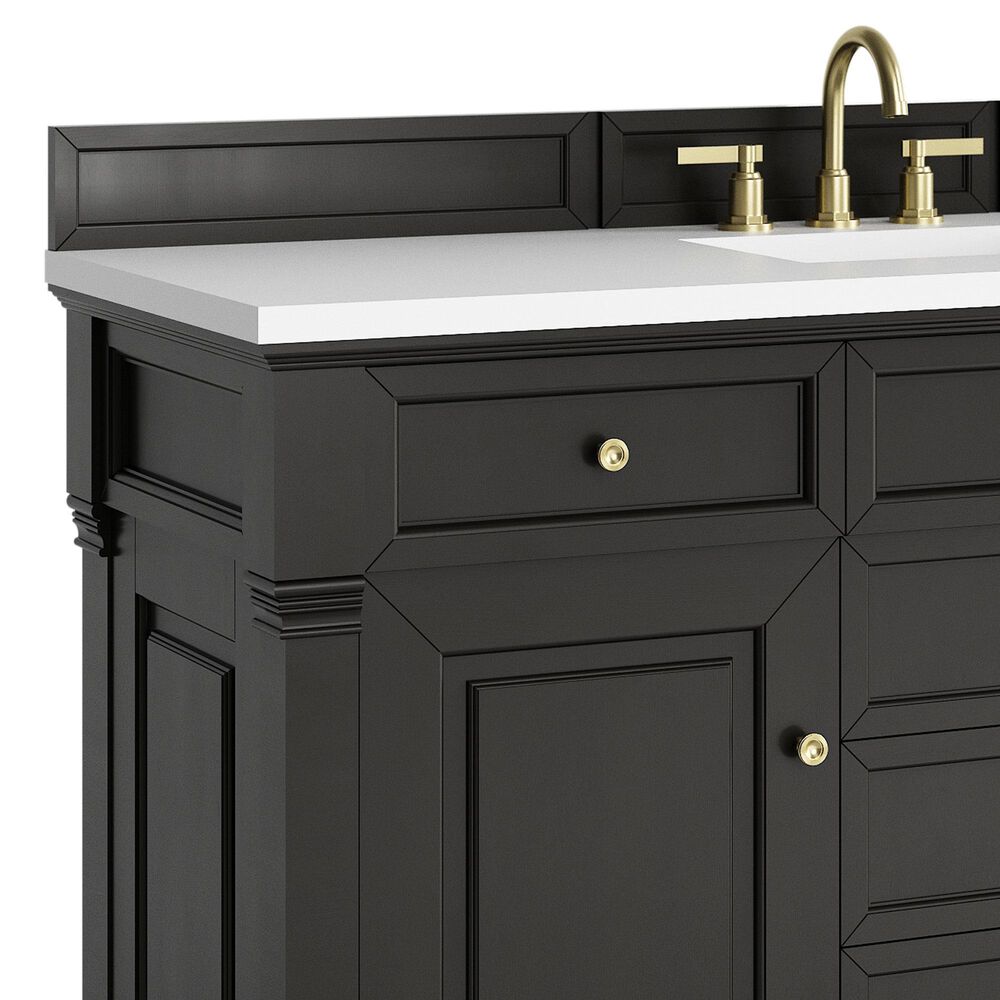 James Martin Vanities Brookfield 60&quot; Single Bathroom Vanity in Black Onyx with 3 cm White Zeus Quartz Top and Rectangular Sink, , large