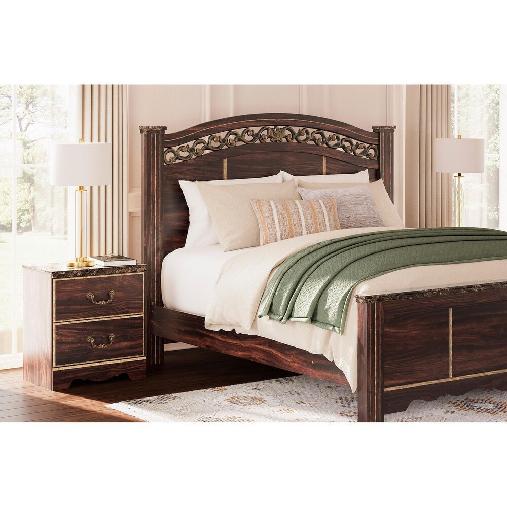 Ashley Glosmount 2-Drawer Nightstand in Glossy Reddish Brown and Gold, , large