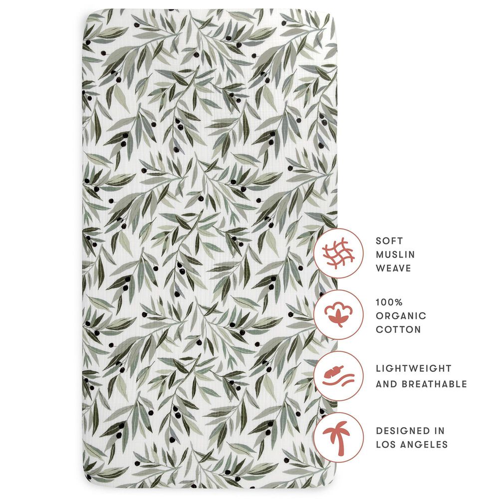 New Haus Crib Sheet in Olive Branches, , large
