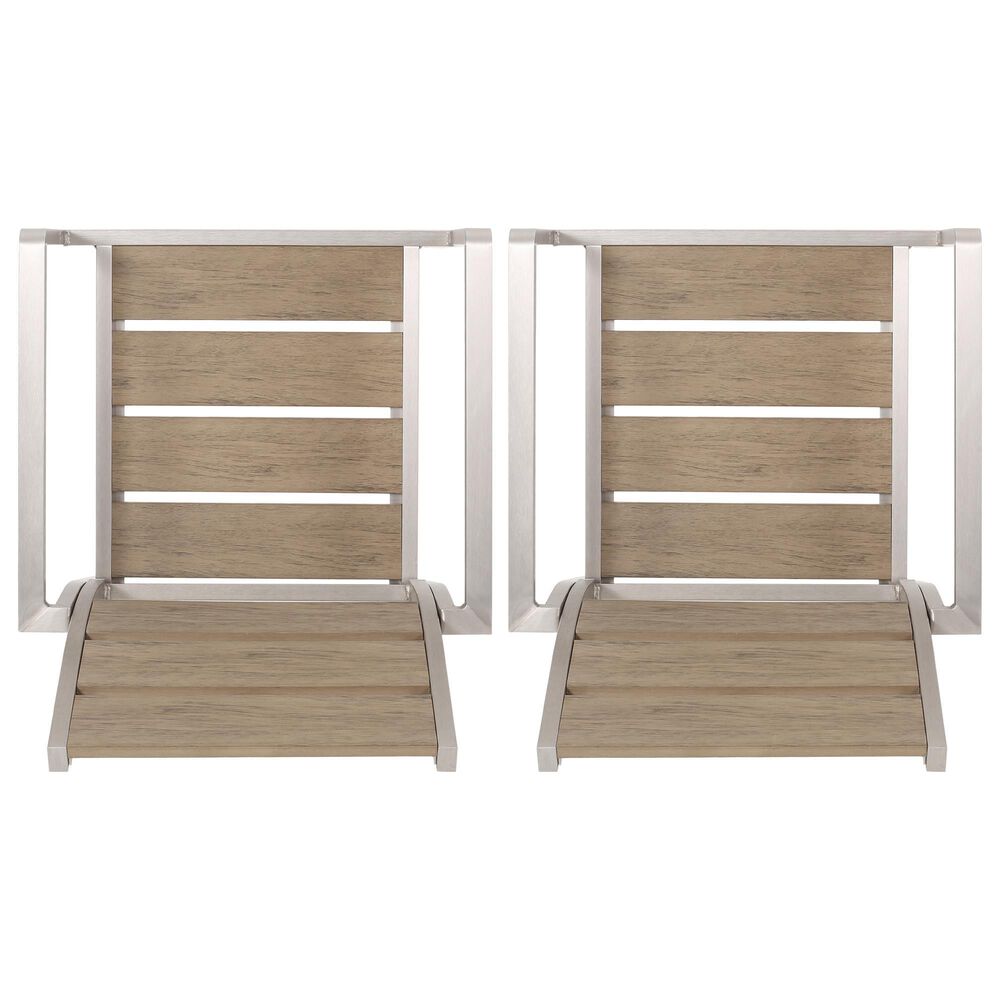 Hearth and Haven Outdoor Dining Chair with Faux Wood Seat in Natural and Silver &#40;Set of 2&#41;, , large
