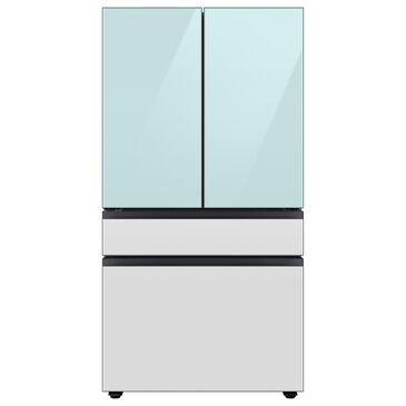 Samsung Bespoke 23 Cu. Ft. Counter Depth French Door Refrigerator with Beverage Center - Morning Blue Glass Top Panel with White Glass Middle and Bottom Panels Included, , large