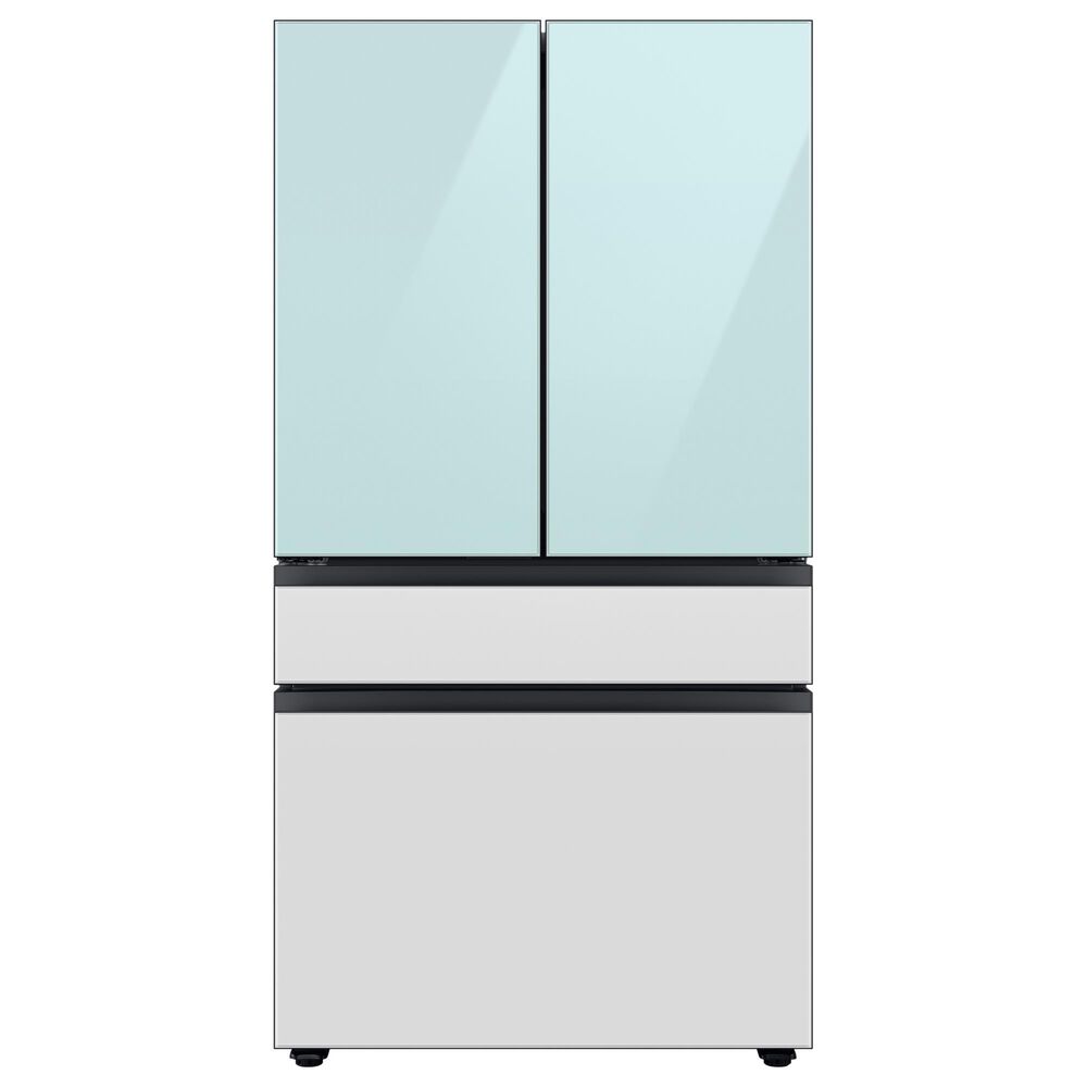Samsung Bespoke 23 Cu. Ft. Counter Depth French Door Refrigerator with Beverage Center - Morning Blue Glass Top Panel with White Glass Middle and Bottom Panels Included, , large